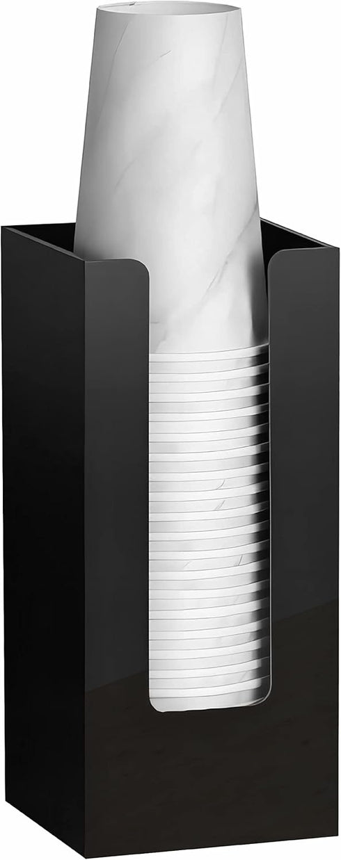 Coffee Cup Dispenser, Acrylic Cup and Lid Organizer for 5 to 16 oz Disposable Paper & Plastic Cups, Black