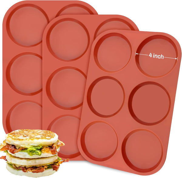 Ocmoiy Silicone Muffin Top Pans/Egg Molds for Baking, Non-Stick 4" Jumbo Round Mold for Hamburger Bun, Muffin Top,