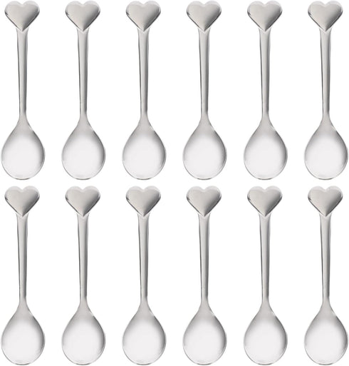 12pcs Silverware Coffee Spoon Set, Heart Shaped Stainless Steel Dessert Spoons for Ice Cream, Tea, Valentines Day