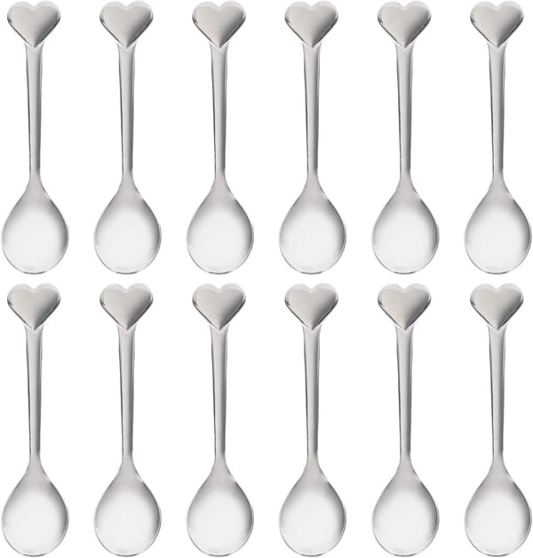 12pcs Silverware Coffee Spoon Set, Heart Shaped Stainless Steel Dessert Spoons for Ice Cream, Tea, Valentines Day