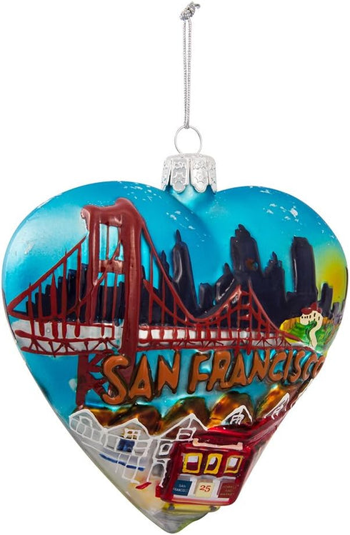 Kurt Adler 4" San Francisco Glass Heart Cityscape Ornament