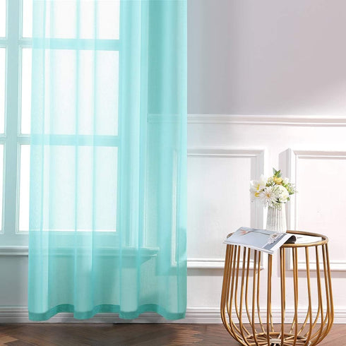 MIULEE 2 Turquoise Semi Sheer Window Curtains, Aqua Blue Linen Textured Grommet Top Drapes for Bedroom Living Room