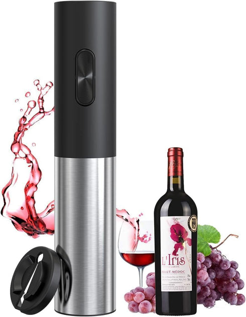 DTB Electric Wine Bottle Opener, Rechargeable Automatic Wine Opener with Foil Cutter, Stainless Steel (Battery Type)