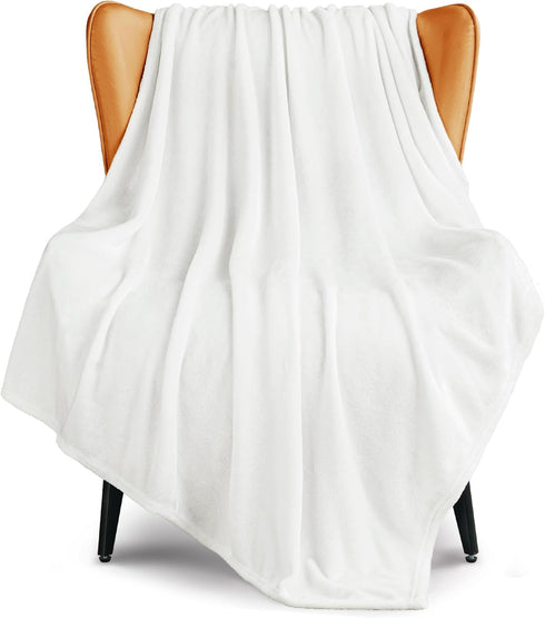 Exclusivo Mezcla Fleece Throw Blanket for Couch - 300GSM Super Soft and Warm, Pure White Cozy Plush Blanket, 50x60