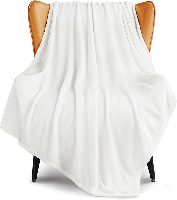 Exclusivo Mezcla Fleece Throw Blanket for Couch - 300GSM Super Soft and Warm, Pure White Cozy Plush Blanket, 50x60