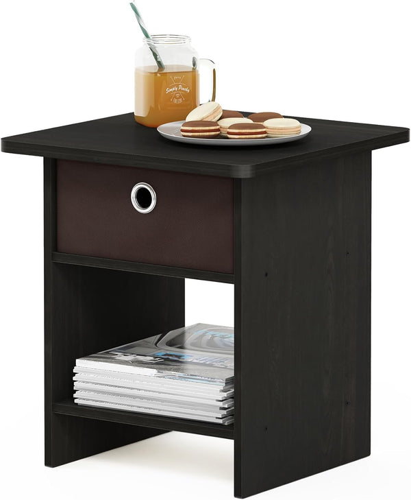 Furinno Dario End Table / Side Table - 1-Pack, Espresso/Brown with Bin Drawer