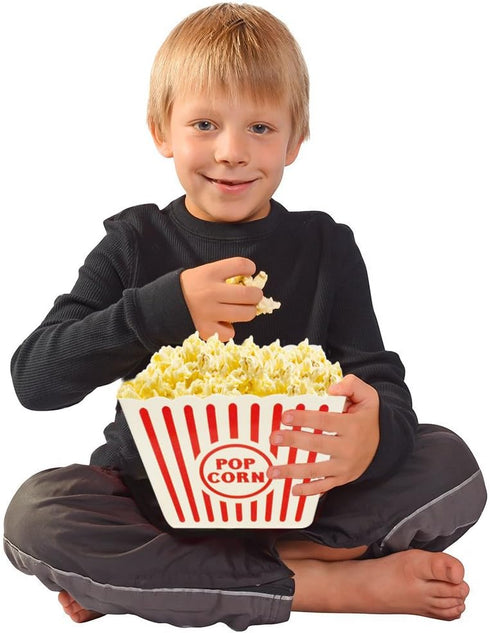 Novelty Place Plastic Popcorn Bowl, Red & White Striped Classic Containers for Movie Night, 8" Square x 7" Deep