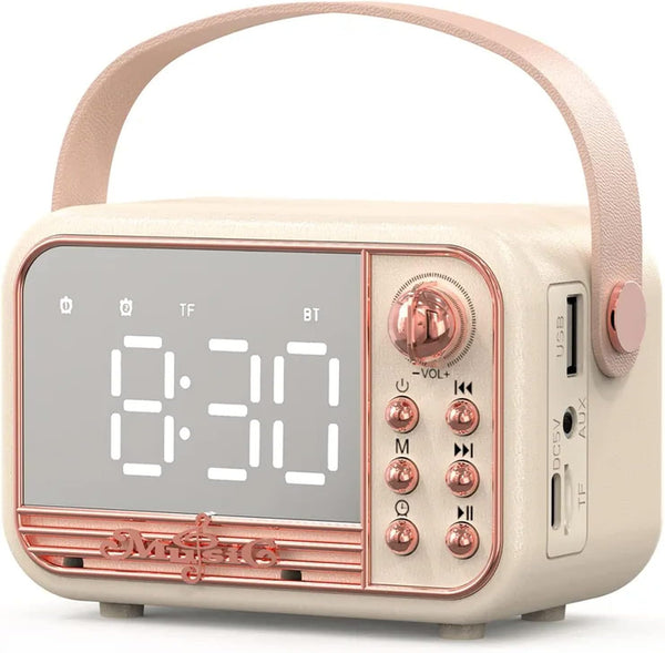 Retro Bluetooth Speaker, Vintage Portable Wireless Speakers with Alarm Clock, Bluetooth 5.0, Loud Volume, Beige White
