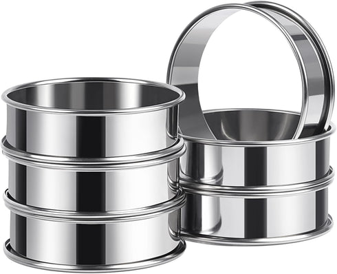 6pcs Double Rolled Stainless Steel 3.15inch English Muffin Rings for Cooking