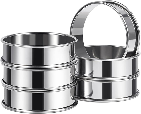 6pcs Double Rolled Stainless Steel 3.15inch English Muffin Rings for Cooking