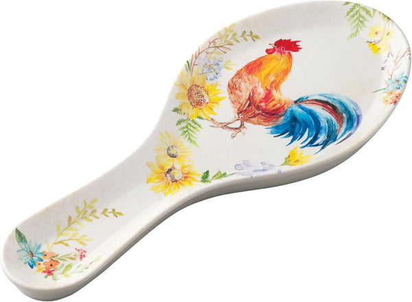 UPware Melamine Spoon Rest, 9.625 Inch Kitchen Utensil Holder for Counter and Dining Table, Rooster Design