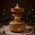 Briskfeel Wooden Carousel Music Box with Moving & Elevating Horses, Rotating Wind-Up Decor, Collectible Mechanical