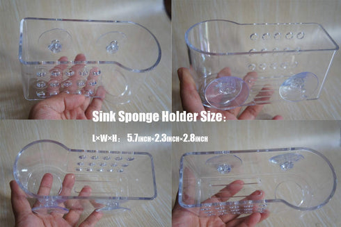 AMUONTY Sponge Holder for Kitchen Sink, Plastic Suction Organizer for Brush and Sponge (5.7" x 2.4" x 3.1")