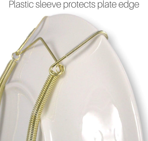Brass Vinyl Coated Plate Hangers, Set of 4 Pcs, 10 to 14 Inch, Hook and Nail Included