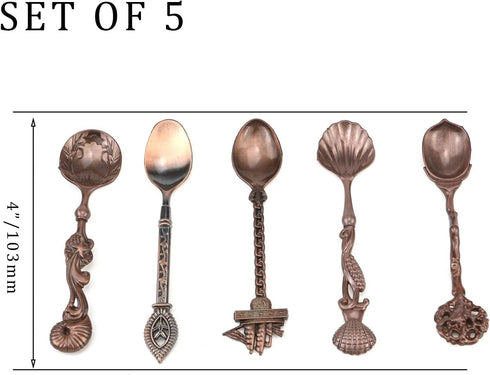 Vintage Royal Style Carved Coffee Spoon Dessert Spoons Antique Teaspoon Mini Tableware Ice Cream Decorative Spoons for Cafe Kitchen Dining Bar (5PCS, Red Bronze)