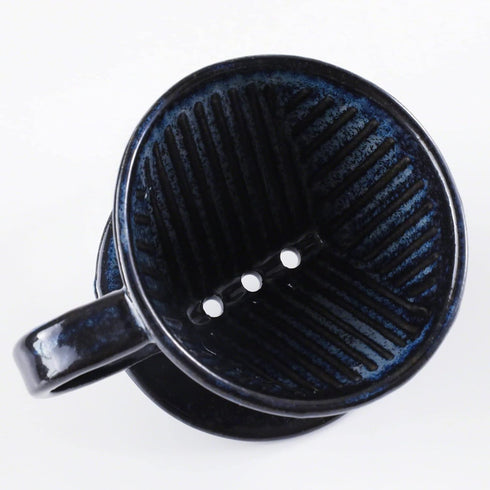 Asayu Japan Ceramic Coffee Pour Over Maker Set, Dark Navy Blue, Slow Brewing Paper Filter Holder and Dripper