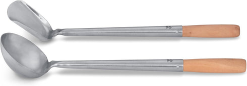 Craft Wok Ladle and Spatula Set with Wooden Handles for Asian Chinese Carbon Steel Woks