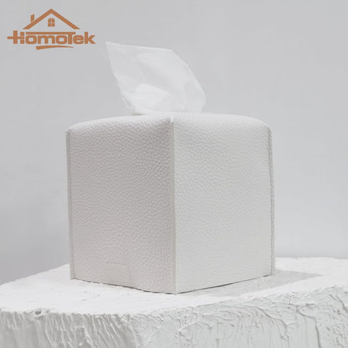 HOMOTEK 2 Pack Tissue Box Cover, Square PU Leather Tissue Holder, Decorative Facial Tissue Cube Paper Organizer for