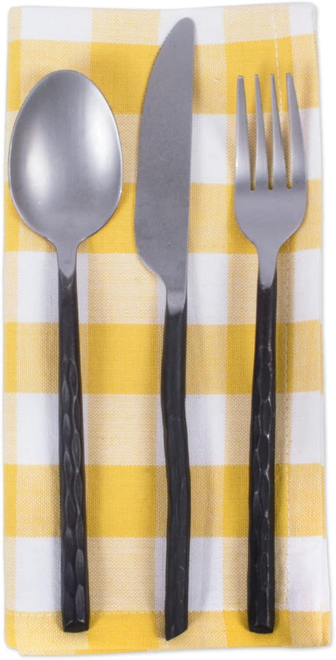 DII Checkered Napkin Set, 100% Cotton, Machine Washable, 20x20, Yellow, 6 Piece