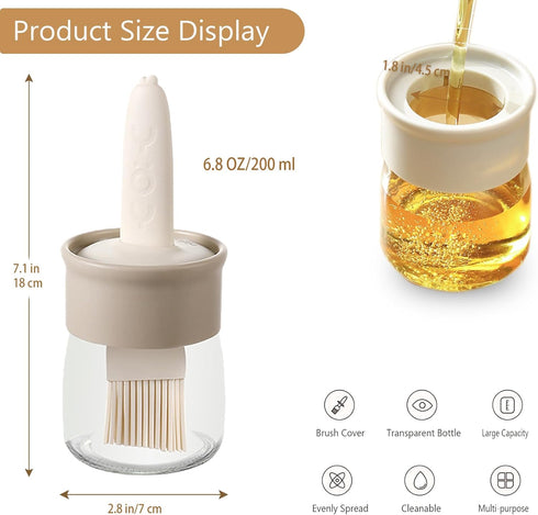 Sauce and Oil Bottle with Silicone Brush for Cooking BBQ Kitchen - 6.8oz by Kwude
