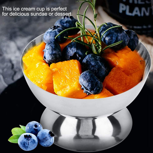 7oz/200ml Hapivida Ice Cream Cup, Stainless Steel Serving Dessert Bowls Silver Ice Cream Dish Sauce Bowls Footed Yogurt