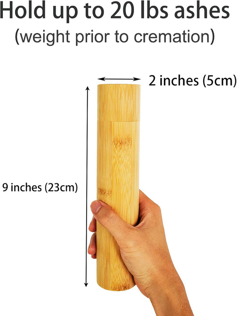 Small Bamboo Scattering Urn Tube for Human Ashes, 9’’X2’’, Eco-Friendly Mini Bamboo Cremation Tube