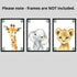 Set 3 (8x10) Baby Safari Animals for Girl or Boy Nursery Bedroom, of Unframed Wall Art Prints, Jungle Leaves Posters