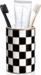 Checkered Bathroom Toothbrush Holder, Bathroom Black and White Ceramic Toothbrush Holder, Modern