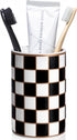 Checkered Bathroom Toothbrush Holder, Bathroom Black and White Ceramic Toothbrush Holder, Modern