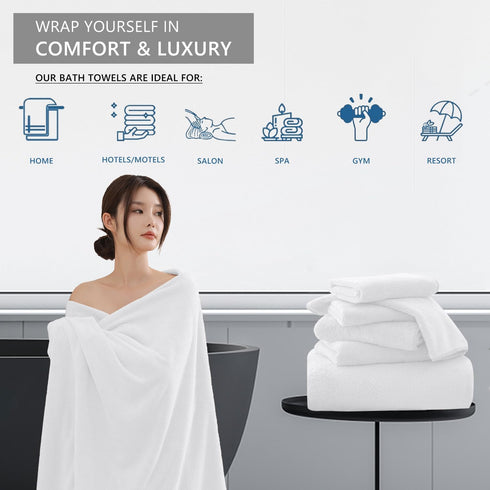 8 Set |2 Sheet,2 Towels,4 Set Piece Bathroom Towel White Oversized Large Bath Towels Hand Washcloths|Ultra Soft