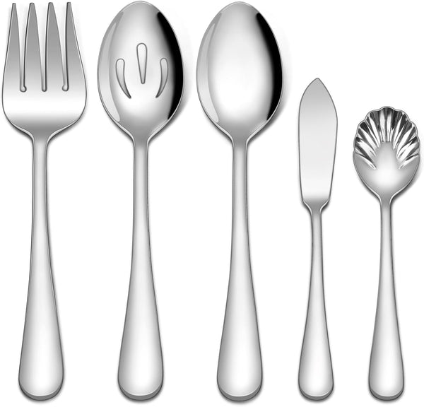 EUIRIO 5 PCS Serving Utensils Set: Stainless Steel Hostess Set, Mirror Polished, Dishwasher Safe