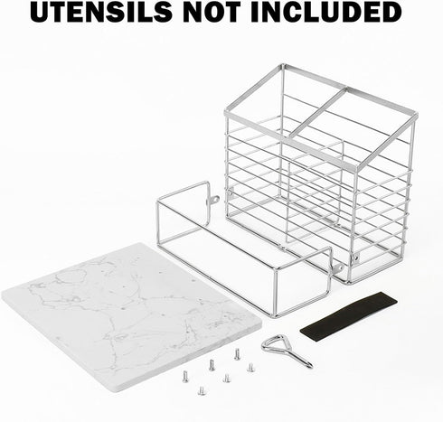 Utensil Holder for Kitchen Counter, Metal Rack with Salt and Pepper Shakers, Large Organizer