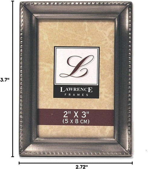 Lawrence 11523 Antique Pewter Picture Frame, 2x3 Inch, Beaded Edge Design