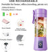 Portable Blender Cup, Electric USB Juicer Blender, Mini Blender for Shakes and Smoothies, 380ml, Light Purple