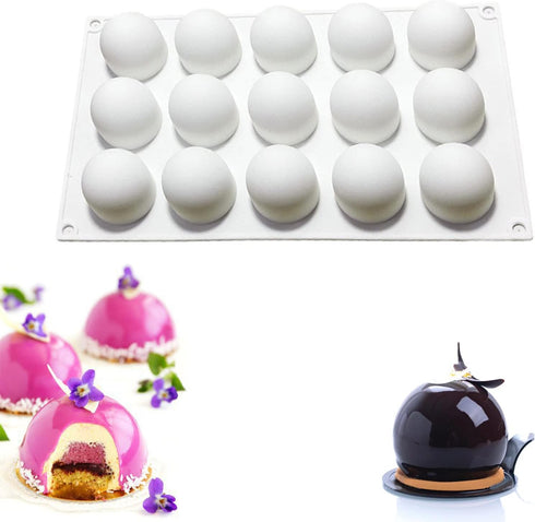 OCPO Kitchen Truffle Silicone Mold for Baking Mousse Cake, Non-Stick & Easy Release, 15-Cavity Truffle Ball Shape