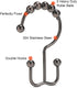 Goowin Shower Curtain Hooks, Rust Proof Stainless Steel Double Shower Curtain Rings for Curtains & Liners (Bronze)