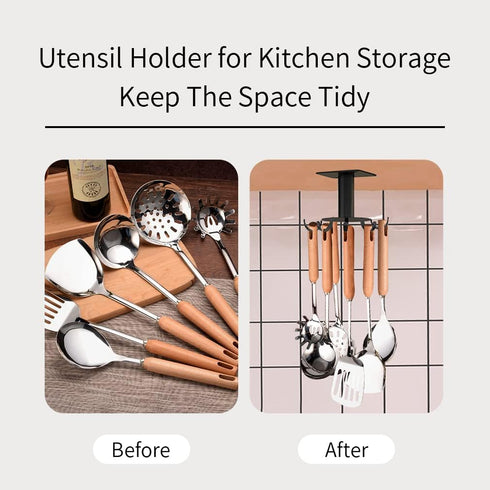Aosome 360° Rotating Under Cabinet Utensil Holder Hanger - Stainless Steel with 8 Hooks for Kitchen