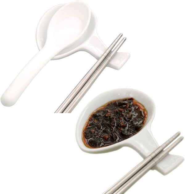 6 Pcs Chinese Fine Porcelain Chopsticks, Spoon Fork Rest Holder, Knife Holder Set