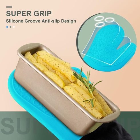 sungwoo Extra Long Silicone Oven Mitts, Heat Resistant Gloves with Non-Slip Grip for BBQ, Baking & Cooking