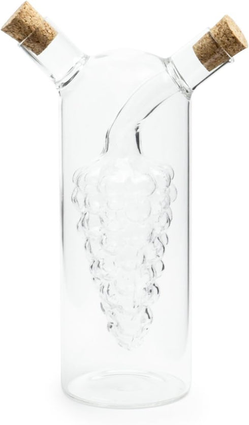 Fox Run Grape Motif Oil and Vinegar Cruet Dispenser Bottle, Clear Borosilicate Glass