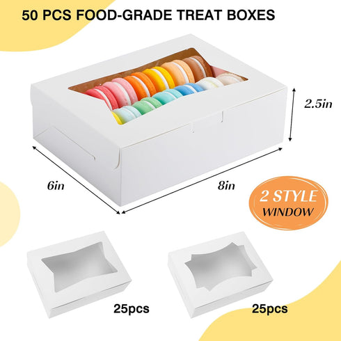 TOMNK 50pcs Cookie Boxes with Window, 8x6x2.5 Inches Bakery Boxes for Treats, Muffins, Donuts, Chocolate Covered