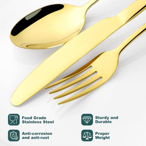 Gold Silverware Set for 8, OGORI 45-Piece Stainless Steel Flatware Set with Serving Utensils