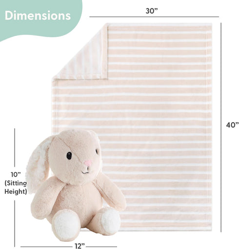 Set 0+ The Peanutshell Gift Adorable Fluffy Stuffed Animal Bunny Rabbit & Pink Baby Blanket for Girls, Cute Plushies