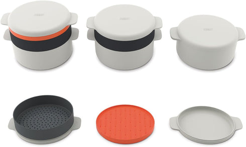 Joseph Joseph M-Cuisine 4-Piece Stackable Cooking Set, 2 Liter Cooking Pot, Steamer, Griddle, and Lid in Orange/Beige