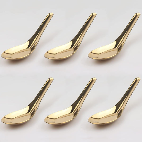 Stainless Steel Chinese Soup Spoons, Set of 6 Asian Soup Spoons for Ramen, Pho, Wonton, Dumpling (Gold)