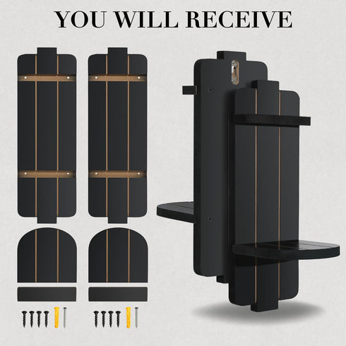 SUJUN Set 2 Rustic Candle Holder of Vintage Black Wooden Wall Sconces for Fireplace, Bedroom & Living Room Farmhouse