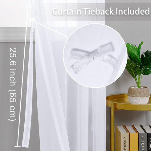 Hiasan White Sheer Curtains, 84 Inches Long with Tiebacks, Lightweight Voile Grommet Window Curtains, Set of 2 Panels