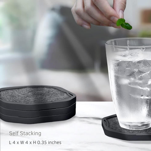 Set 4 UMIRRO Black Coasters for Drinks for Tabletop Protection with Super Absorbent Felt Pad, Cool Cup mats for Wooden