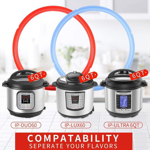Silicone Sealing Ring for Instant Pot - Replacement Gasket for 6 Qt Pressure Cooker, 3-Pack in Savory Blue, Sweet Red