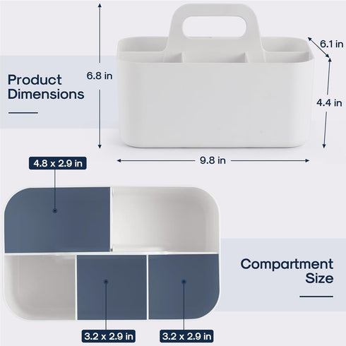 Multiuse Caddy Organizer with Handle - Stackable Plastic Bin Basket - Divided Storage Tote Holder for Art Craft Supplies, Makeup, Bathroom, Shower, Cleaning, Kitchen, Office, Dorm, Desktop - White by AOZITA